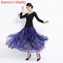 2019 Summer New Ballroom Dance Outfits Modern Dancing Blue Skirt Slim Fit National Standard Waltz Practice Clothes Stage Wear 2024 - buy cheap