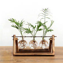 Glass and Wood Vase Planter Terrarium Table Desktop Hydroponics Plant Bonsai Flower Pot Hanging Pots with Wooden Tray Home Decor 2024 - buy cheap