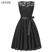 LSYCDS Big Swing Party Black Dresses Sleeveless O Neck Patchwork Floral Vintage Dress Elegant White Lace Dress for Women 2024 - buy cheap