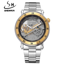 SHENHUA-reloj mecánico con mecanismo a la vista para hombre, de lujo, dorado, automático, resistente al agua, transparente, hueco, de pulsera 2024 - compra barato