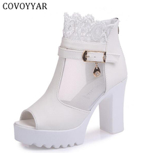 COVOYYAR 2022 Autumn Women Ankle Boots Peep Toe Platform Woman Shoes Lace Cuff Booties Chunky Heel Pumps Summer Sandals WBS450 2024 - buy cheap
