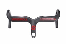 Toseek-Manillar de bicicleta integrado de fibra de carbono 3K, barra curvada con vástago, color negro mate/rojo, 31,8x400/420/440mm 2024 - compra barato