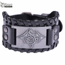 My Shape Viking Dragon Amulet Bracelet Men Nordic National Totem Large Genuine Leather Strap Vintage Bracelets Bangles Women 2024 - buy cheap