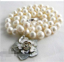 Vogue populares 17 " 9 mm rodada água doce pearl white shell flor colar de pingente 2024 - compre barato