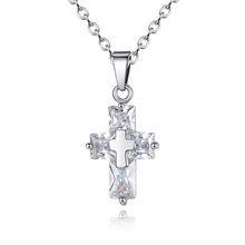 KOFSAC модные 925 серебряные ожерелья для женщин Свадебные ювелирные изделия подарки роскошный хрустальный крест ожерелье леди юбилей аксессуары 2024 - купить недорого