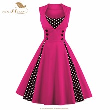 Sishion vestido vintage 50s 60s, vestido de túnica grande rotação retrô rockabilly vermelho azul vd0424p 2024 - compre barato