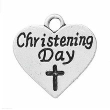 Antique silver two sides engraved christening day cross charm pendant heart message religious accessory 2024 - buy cheap