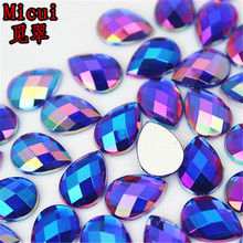 Micui 200pcs 10*14mm AB Color Drop Rhinestones Flat Back Acrylic Crystal Stones For Jewelry Making Clothes Decorations ZZ189189 2024 - купить недорого