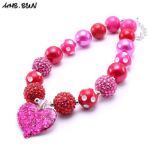 MHS.SUN 2Pcs Love Heart Pendant Kids Chunky Bubblegum Necklace Girls Children Chunky Beads Necklace Jewelry Valentine's Day Gift 2024 - buy cheap