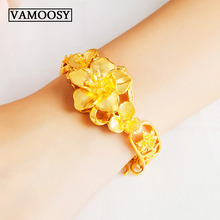 Pulseira fina de pavão dourado 24k, bracelete com pingente flor ajustável para mulheres e meninas, joia de casamento 2024 - compre barato