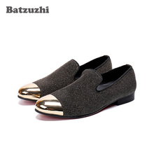 Batzuzhi Luxury Shoes Men Casual Leather Loafers Black Glitter Crystal Zapatos Hombre Gold Metal Cap Party and Wedding Flats 2024 - buy cheap