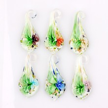 Fashion Wholesale 6pcs handmade Murano Lampwork Glass Mix Color White flower Leaf Pendants Fit Necklace Hot p0139 2024 - buy cheap