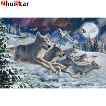 Full square 5D DIY diamond painting "Night and wolf" Diamond embroidery cross stitch mosaic home decoration  accessories WHH 2024 - buy cheap