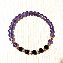 Pulsera de cuarzo púrpura Natural de 6mm pulsera de ónix negro Natural pulseras de Yoga joyería Unisex pulseras de meditación de energía de muñeca 2024 - compra barato
