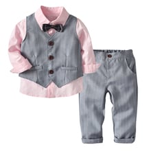Комплект одежды для мальчиков; жилет + рубашка + брюки; Детские костюмы из 3 предметов; повседневная одежда для малышей; цвет серый, розовый 2024 - купить недорого