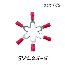 SV1.25-5 100 шт./упак. красная Изолированная Клеммная колодка, соединитель, электрический наконечник, обжимной провод, Раздвоенная изоляция 2024 - купить недорого