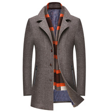 Длинное пальто с воротником-шарфом, Повседневная Деловая мужская зимняя куртка из плотной хлопковой шерсти, приталенная шерстяная куртка, M-4XL, 2019 2024 - купить недорого