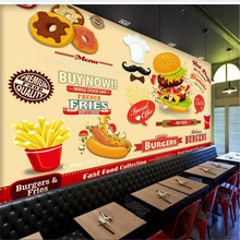 Custom wallpaper mural hand-painted burger fast food restaurant snack bar background wall - high-grade wall cloth 2024 - buy cheap