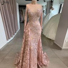 Luxury Lace Mermaid Prom Dresses Long Sleeves Sheer Neck Dubai African Women Formal Evening Dress Elegant Abiye Robe de soiree 2024 - buy cheap