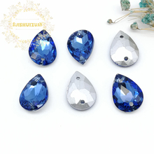 Light Sapphire water-drop shape Glass Crystal sew on rhinestones with two holes Diy wedding dress accessories Free shipping 2024 - buy cheap