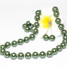 Conjunto de collar y pendientes verdes de diseño único para mujer, cuentas redondas de 10mm de concha de perla de imitación, regalos de alta calidad, joyería de 18 pulgadas, B2341 2024 - compra barato