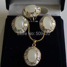 Free Shipping Wholesale>>>JJ6545 Jewellery white stone & Zircon pendant necklace earring ring sets + free chain 2024 - buy cheap