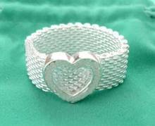 FREE SHIPPING! wholesale 925 Sterling Silver mesh ring with heart 8(Q) 2024 - buy cheap