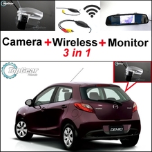 Câmera traseira + receptor sem fio + monitor espelho, 3 em 1, fácil instalação, sistema de estacionamento para mazda 2 mazda2 demio 2024 - compre barato