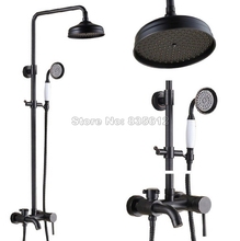 Classic Black Oil Rubbed Brass Bathroom 8" inch Rainfall Shower Faucet Set +Ceramic Hand Spray +Wall Mount Tub Mixer Taps Wrs343 2024 - buy cheap