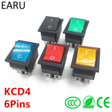 Latching Rocker Switch Power Switch I/O 6 Pins With Light 16A 250VAC 20A 125VAC KCD4 Green Red Yellow Blue Black Boat DPST 2024 - buy cheap
