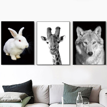 Black White Rabbit Giraffe Wolf Wall Art Canvas Painting Nordic Posters And Prints Wall Pictures For Living Room Bedroom Decor 2024 - buy cheap