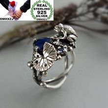 OMHXZJ Wholesale European Fashion Woman Man Party Wedding Gift Silver Frog Lotus Blue AAA Zircon Taiyin Ring RR329 2024 - buy cheap