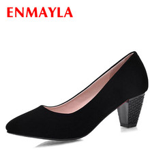 Enmayla sapato feminino de salto quadrado, estilo clássico, plataforma casual, alça com fivela, tamanho grande 34-47 2024 - compre barato