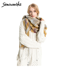Staiwalks для женщин теплая шаль мохер цвет соответствующие плед клетчатый узор шарф удобные пара стилей хороший подарок 2024 - купить недорого