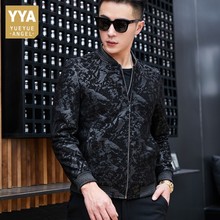 Fashion Printed 2020 New Mens Sheepskin Real Leather Bomber Jacket Slim Fit Business Man Casual Short Coat Jaqueta De Couro 4XL 2024 - buy cheap