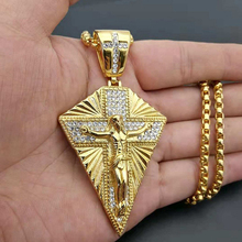 Men's Necklace Big Jesus Cross Pendant & Chain Mens Gold Color Stainless Steel Crucifix Necklaces Man Iced Out Bling Jewelry 2024 - buy cheap