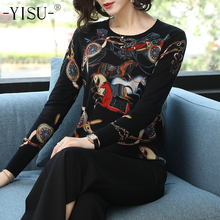 YISU Women Sweater 2019 spring Autumn Loose Knitted Sweater Color horse print Pullover Women O-Neck Tops fashion Sweater female 2024 - buy cheap