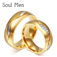 6mm His & Hers Matching Set Gold Color Titanium Steel Wedding Band Ring for Lovers Couples  with CZ Stone 2024 - buy cheap
