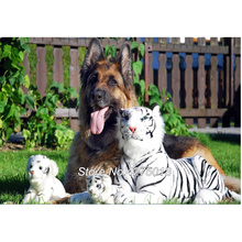 DIY Diamond Painting Cross Stitch"German Shepherd with White Tiger toys" 5D Full Square Drill Diamond Mosaic home decor YG260 2024 - buy cheap