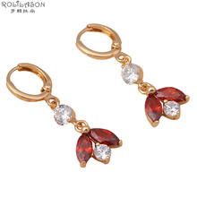 ROLILASON-pendientes de circonita AAA para mujer, aretes de color dorado, gota de granate, cristal rojo, joyería de moda para fiesta, estilo elegante JE609 2024 - compra barato