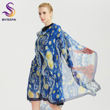 [BYSIFA] Winter Women Blue 100% Silk Scarf Shawl Fashion Brand Starry Sky Long Scarves Autumn Ladies Scarves Foulard 180*110cm 2024 - buy cheap