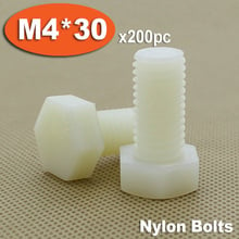 200pcs DIN933 M4 x 30 Fully Threaded White Plastic Nylon Bolts Hexagon Hex Head Bolt Set Screw Setscrews 2024 - buy cheap