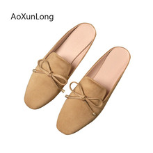 2019 Brand Designer Slides Mule Shoes Women Sandals Metal Decorate Mules Slippers Bow-knot Flip Flops Low Heels Beach Slippers 2024 - buy cheap