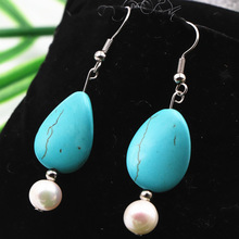 Natural White Pearl Beads Dangle Earring for Women 7-8mm Pearls 15x20mm Turquoises Stone Earrings Eardrop Gifts Jewelry A514 2024 - buy cheap