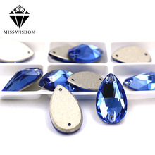 New High quality Flatback glass crystal double hole sew on rhinestones Teardrop shape Blue rhinestones diy clothing accessories 2024 - buy cheap