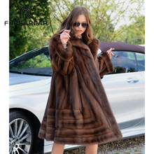 Роскошное зимнее новое пальто из натурального меха норки FURSARCAR, женское модное стильное пальто из натуральной кожи с меховым воротником 2024 - купить недорого