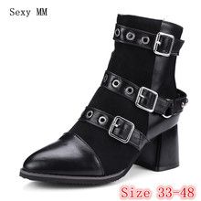 Spring Autumn Women Ankle Boots Square High Heel Woman Short Boots Ladies Shoes botas Plus Size 33 - 40 41 42 43 44 45 46 47 48 2024 - buy cheap