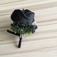 Pure Black Color Wedding Boutonniere for Groom Best Man Buttonhole Pin christmas Party Decoration 2024 - buy cheap