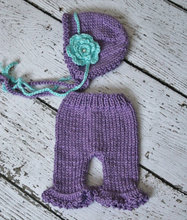 free shipping,  girls flower hat , baby Purple bonnet hat & Pants 2pcs baby Set crochet newborn Photo Props szie:0-1m,3-4m 2024 - buy cheap