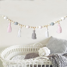 1M Nordic Kid Baby Room Yarn and Bead Garland Hanging with Tassel Pearl Decor Props For Kids Room Best Gift Giving Tent Ornament 2024 - buy cheap